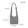 Kvällspåse plaid crochet axel för kvinnor mode japanska knit elastici damer shopper väska pu läder handtag vinter kvinnlig tote