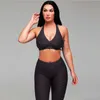 2 stycke gym sport set kvinnor fitness kläder yoga lång byxa och sport bh r back jacquard push up hög midja stretchy sexig t200617