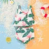 Umas Peças Bebê Meninas Bikini Swimsuit Terno Infantil Roupas de Verão Praia Calças de Calças Calças Sleeve 2 Pcs Set Vestido de Férias Presente de Férias