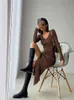 Fashion-spring and winter sexy French slit sweater dress female slim tight-fitting hip-knit over-the-knee dresses