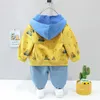 Fashion Kids Cotton Clothing Sets 1-4T Baby Boys& Girls Hooded Coat Cartoon Designer Denim Suit Tops +Sweater+Jeans=3PCS/Set