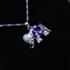 Подвески слон 925 серебряная цепь ожерелье фиолетовый кубический цирконий слайд подвеска для женщин свадьба / вовлечение / вечеринка / подарки