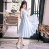 Chiffon Two Piece Outfits Set Long Women Dress Blue Suit Half Sleeve Mid-calf Party Elegant Summer 210603