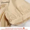 Yitimuceng White Blouse Women Lace Up Folds T-shirts Puff Sleeve Square Collar Straight Sommar Koreanska Mode Toppar 210601
