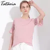 Tataria Zomer T-shirt voor Vrouwen Solid Color Causal Basic Dames Korte Mouw Tee Shirts Femme Roupas Femininas 210514