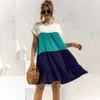 Sommar Casual Loose Oversize Dres Kortärmad Patchwork Big Ruffles Fashion Green Female Beach ES 210623