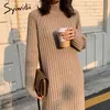 syiwidii elegant OL turtleneck sweater dress women slim long thick knit autumn winter dress female dress casual black beige 210417