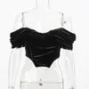 Kvinnor Boob Tube Toppar Mode Kvinna Gullig Drop Shoulder Corset Bustier Sexig Backless Vest Black Velvet Crop Streetwear 210517