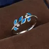 Eheringe zierliche weibliche blaue weiße Opal-Ring-Charme-Silber-Farbe für Frauen-Weinlese-Kristall-Brautblatt-dünne Verlobung9493652