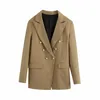 Veste de blazer d'affaires à double boutonnage Femme Automne Hiver Casual Streetstyle Poches Manteau droit Vintage 210427