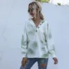 Moda bluza Jesień Zima O Neck Tie Dye Gradient Sweter Kobiet Cienkie Typ z Przyciskiem Dla Kobiet Full 210508