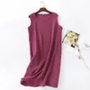 Summer 100% Cotton Gauze Sleepwear Dress Women Solid Sexy Nightgowns Sleeveless Sleep Tops Female Nightie Plus Size Homewear 210831