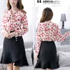 Jesień Dorywczo Z Długim Rękawem Kobiety Bluzka Vintage Elegancka Szyfonowa Kardigan Koszula Polka Dot Bow Print S Bluouses 6616 210512