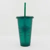 Starbucks Mermaid 24oz / 710ml Plast Tumbler Återanvändbar pelare Form Lid Halmfärg Ändra Flash Cups Gratis DHL