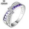 100% 925 Bijoux En Argent Sterling Vintage Violet Cristal Couple De Mariage Anneaux En Argent pour Femmes Hommes Mode Anel De Prata Bijoux G1125