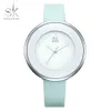 SHENGKE Skyblue Leather Strap Buckle Women Watches 38 MM Big Top Brand Simple Dial Quartz Luxury Ladies Watch Reloj Mujer 210616