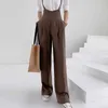 Split Wide Leg Overalls Women High Waist Casual Brown Jumpsuit Drape Pant Spaghetti Strap Long Trouser Plus Size Rompers 210601