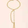 Charme pérola contas conectadas pulseira dedo feminino ouro metal harness chain anel moda jóias por atacado
