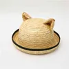 2022 Nuevo Verano Nuevo Orejas de gato Hecho a mano Sombrero de paja natural con arco para mujeres Gorra de playa sólida Niñas Protección UV Sombrero para el sol G220301