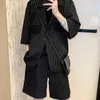Été à manches courtes costume hommes mode décontracté noir rayé costume hommes Streetwear coréen lâche entreprise société hommes costume M-2XL X0909