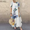 2021 Summer Bohemian Printed Maxi Dress ZANZEA Plus Size Women's Sundress Casual Long Vestidos Female Floral Robe Kaftan Dress X0521