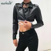 SUCHCUTE PU Leather Coats For Women Jacket With Zipper Casaco Feminino Korean Style Modis Black Autumn Harajuku Coat Female 211029