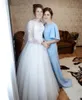 Bridesmaid Dress YiMinpwp Light Sky Blue Mermaid Dresses Jewel Short Sleeve Sweep Train Garden Country Wedding Guest Gowns Plus Size