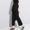 [Eam] Vår Hög midja Lace Up Black Slim Temperament Trend Fashion Women's Wild Casual Wide Ben Pants LA2 210915