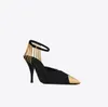 Роскошные туфли Vesper Sling Sandals Обувь для женщин-Трешитая цепная замшевая замшевая замшевая цепочка насосы, украшенные цепные горнолыжные ремни леди высокие каблуки EU35-40