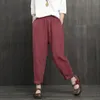 Varış Yaz Kadın Pantolon Artı Boyutu Gevşek Ince Pamuk Keten Ayak Bileği Uzunlukta Elastik Bel Rahat Harem D46 210512