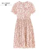 Koreanska söta sommar kvinnor klänning prärie chic blommig tryckta vacker chiffong kortärmad elegant pläterad kvinnlig vestidos 210520