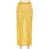 スカートNovainspoニット黄色のMidi Midnigtクラブウェアセクシーな中空アウト衣装バードディースタイルレディースパーティーペンシルスカート
