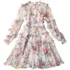 HIGH STREET est Designer Fashion Long Sleeve Floral Ruffles Gauze Dress 210521