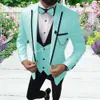 Gwenhwyfar 3 pièces hommes costumes décontractés Slim Fit bal Tuxedos vert menthe pour la fête de mariage (Blazer + gilet + pantalon) X0608