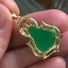 Envío gratisNew Buena Lucky Green Jade New 14k GP Gold Buddha Pendantnecklace