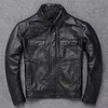 Men's Leather & Faux Genuine Jacket Men Blouson Cuir Moto Army With Rib Cuff Standing Collar 2021