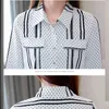 Mode Black Plus Size Striped Shirt Vrouwen Elegante Ol Lange Mouwen Cardigan Polka Dot Blouse Blusas Mujer 6625 50 210521