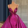 Fuchsia Sirmaid Robes de bal avec train détachable Spaghetti Neck Overskirt Robes de soirée robe de fête