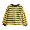 Spring Autumn Casual 3-12 Years 100-150cm Cute Children Cotton Colorful Stripe Loose Big Size Sweatshirt For Kids Baby Girl 210625