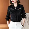 Silk Embroidery Womens Tops And Blouses Elegant Women Clothes White Shirt Office Blouse Plus Size Korean Fashion Clothing 210515