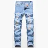 Neue Mode Streetwear Ripped Jeans Retro Hellblau Motorrad Jean Mens Designer Kleidung Distressed Skinny Slim Denim Jeans X0621