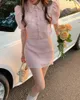 Sweet Temperament Pink Sleeve Revers Jas Vrouwen Single-Breasted Korte Jas Zomer Mode Mini Rokken Matching Sets Chic 210610