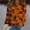 Damskie Bluzy Bluzy Kobiety Halloween Druku Długi Rękaw Dorywczo Pulower Pumkin Wzory Harajuku Kobieta Jesień Kapturem Vintage Jumper