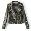 fashion wild personality locomotive hoop hollow leather women's slim short black leather jacket coat female Fall 210507