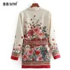Printed casual suit collar women's jacket spring fashion Belt was thin 210507