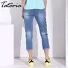 Mujer Kalblänge Hose Sommer Jeans Weibliche Denim Frauen Floral Gestickte Womam Kausale Hohe Taille 210514