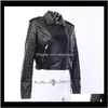 OuterWear Coats Womens Clothing Apparel Drop Leverans 2021 Amerika Style Short Rivet Beading Jacket Kvinna Turndown Collar Punk Rock Jackor