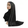 ファッションラインストーンの女性の女性イスラム教徒のラップスタイルハジャブイスラムスカーフアラブショールヘッドウェアジャージ長いヘッドスカーフコットン12色