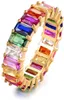 Anillos de boda Eternity Rainbow Ring Band for Women 18k Gold Emeraldcut Multi Color createdGemstone4789656