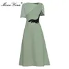 Mode Designer Dress Summer Women's Dress Butterfly Sleeve Beading Slim Elegant Klänningar 210524